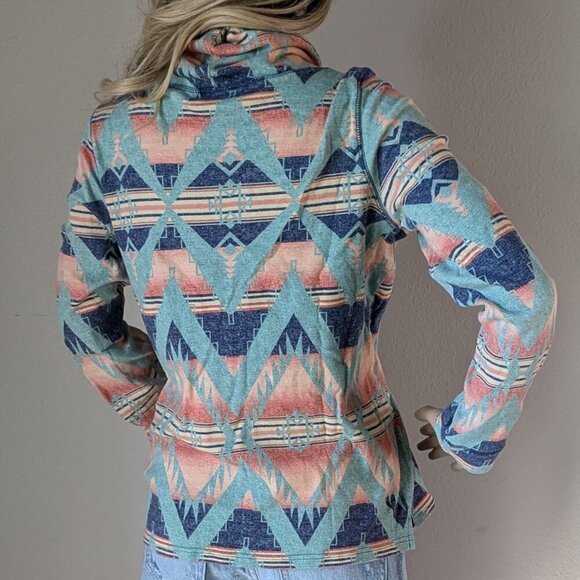 American Living Cowl Neck Aztec Top Womens Medium Lightweight Long Sleeve - Picture 4 of 16